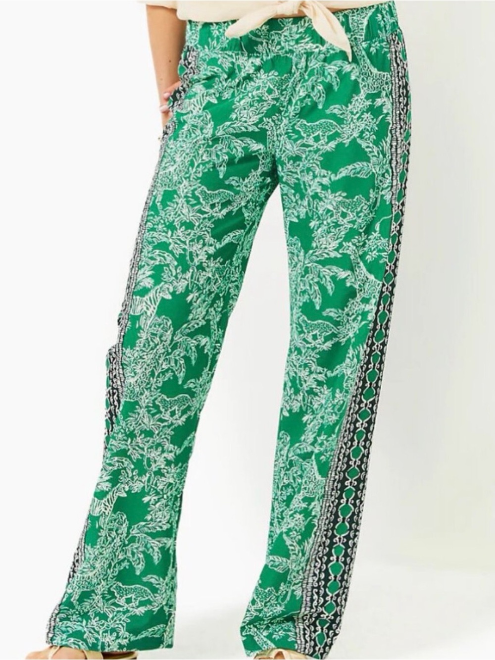 Lilly Pulitzer Bal Harbour pants Fiddle Leaf Green Safari Party size M NWT